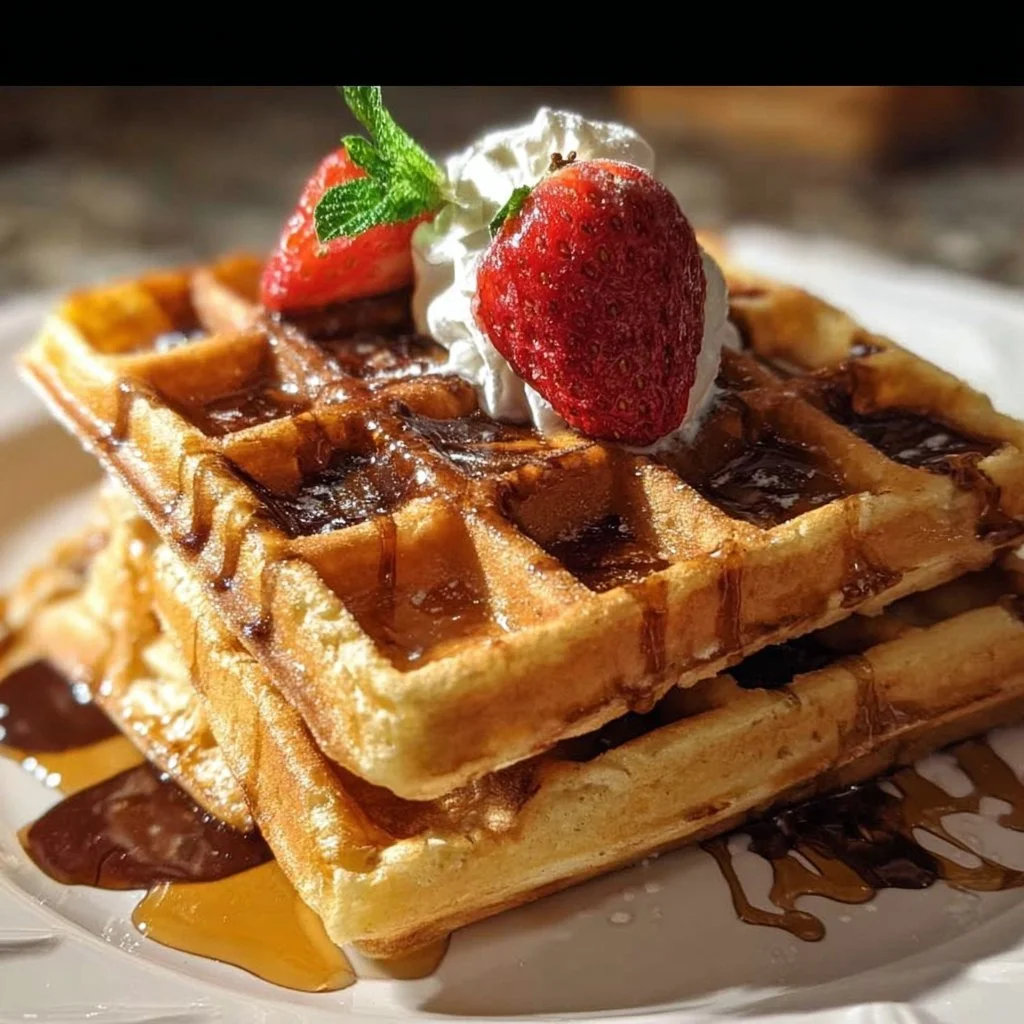 Leckere glutenfreie Waffeln auf einem Teller angerichtet