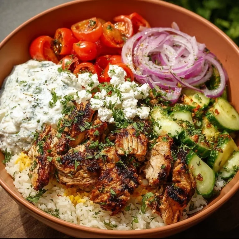Leckere griechische Hähnchen Bowl mit frischen Zutaten und Aromen.
