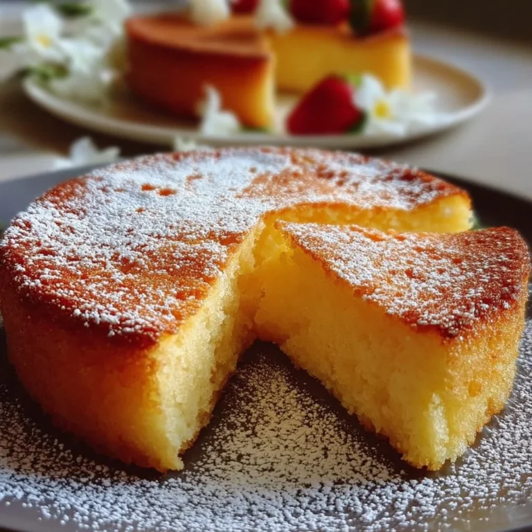 Saftiger Joghurtkuchen ohne Mehl und Zucker auf einem Teller angerichtet