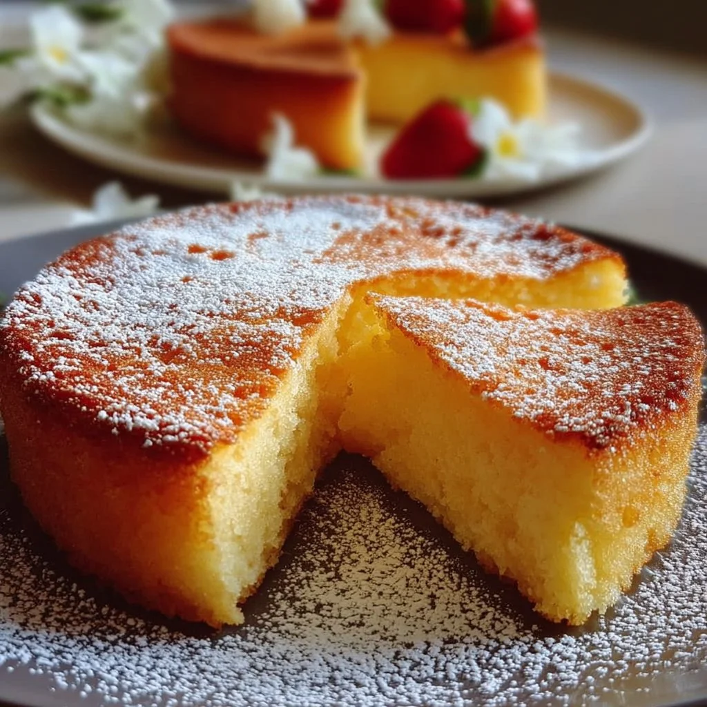 Saftiger Joghurtkuchen ohne Mehl und Zucker auf einem Teller angerichtet