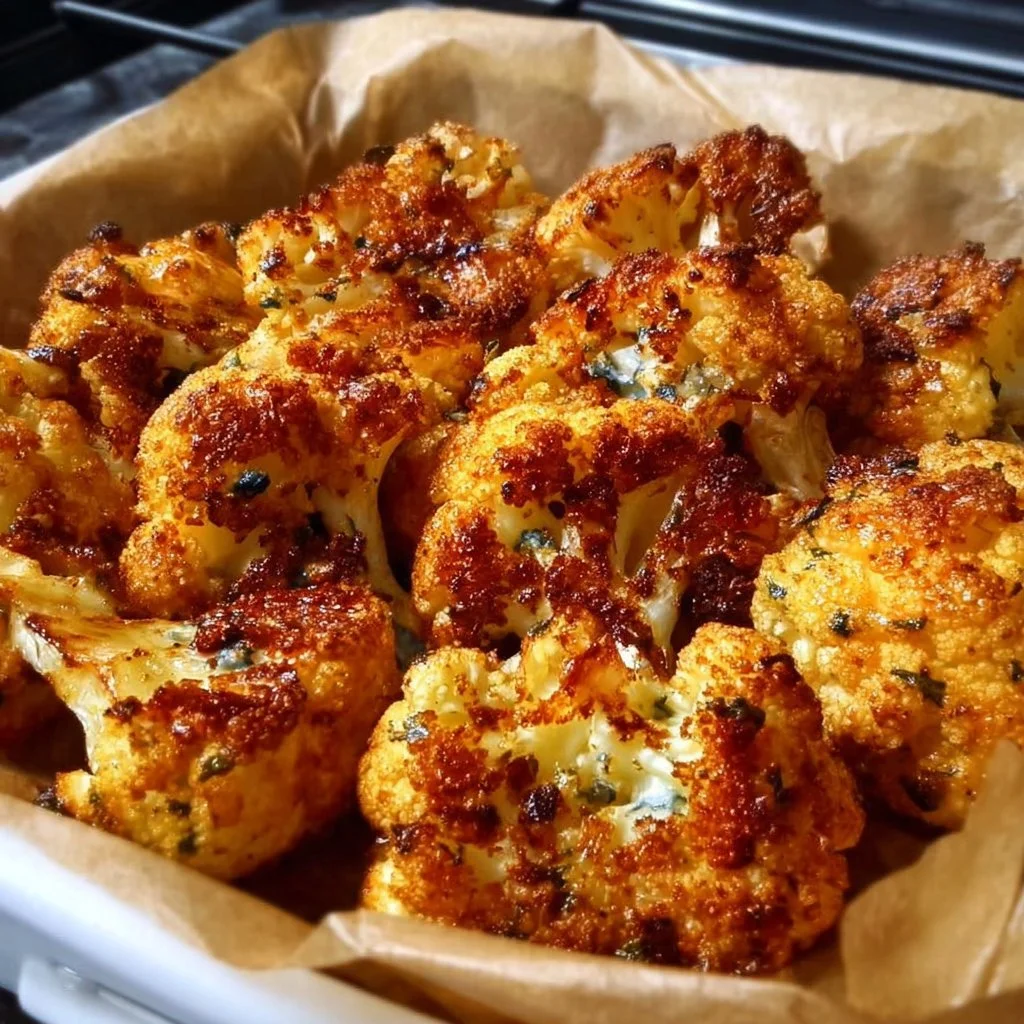 Knuspriger Blumenkohl aus dem Ofen auf einem Teller serviert