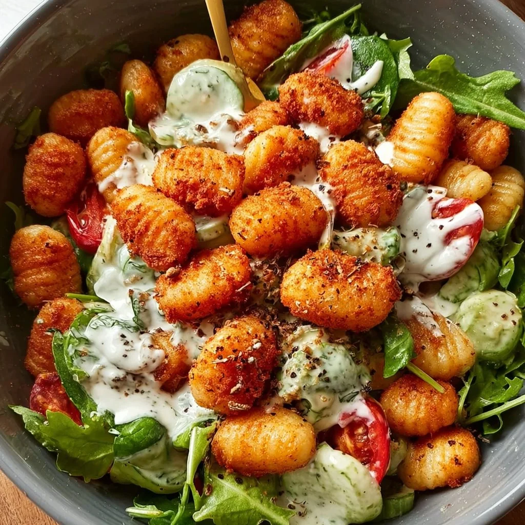 Knuspriger Gnocchi-Salat mit Joghurt-Dressing