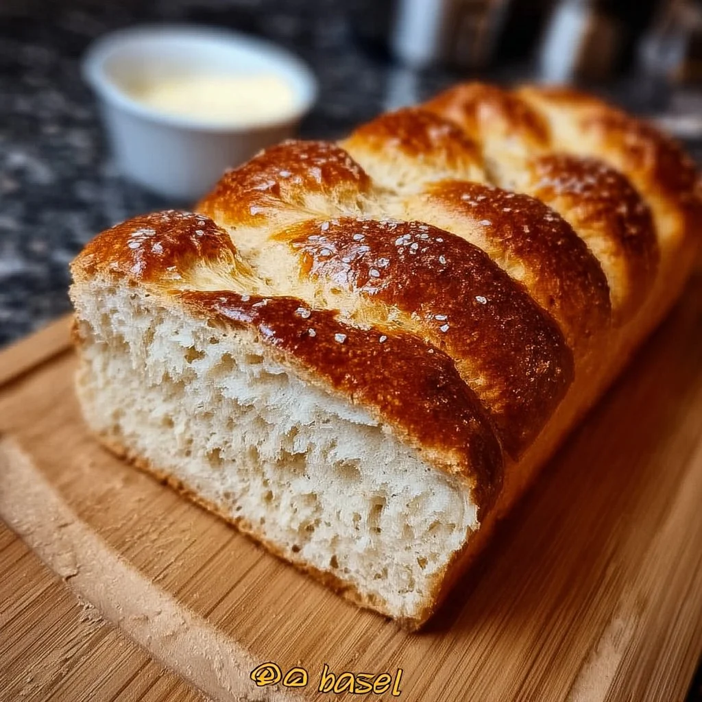 Kohlenhydratfreies Joghurtbrot frisch gebacken auf einem rustikalen Holzbrett