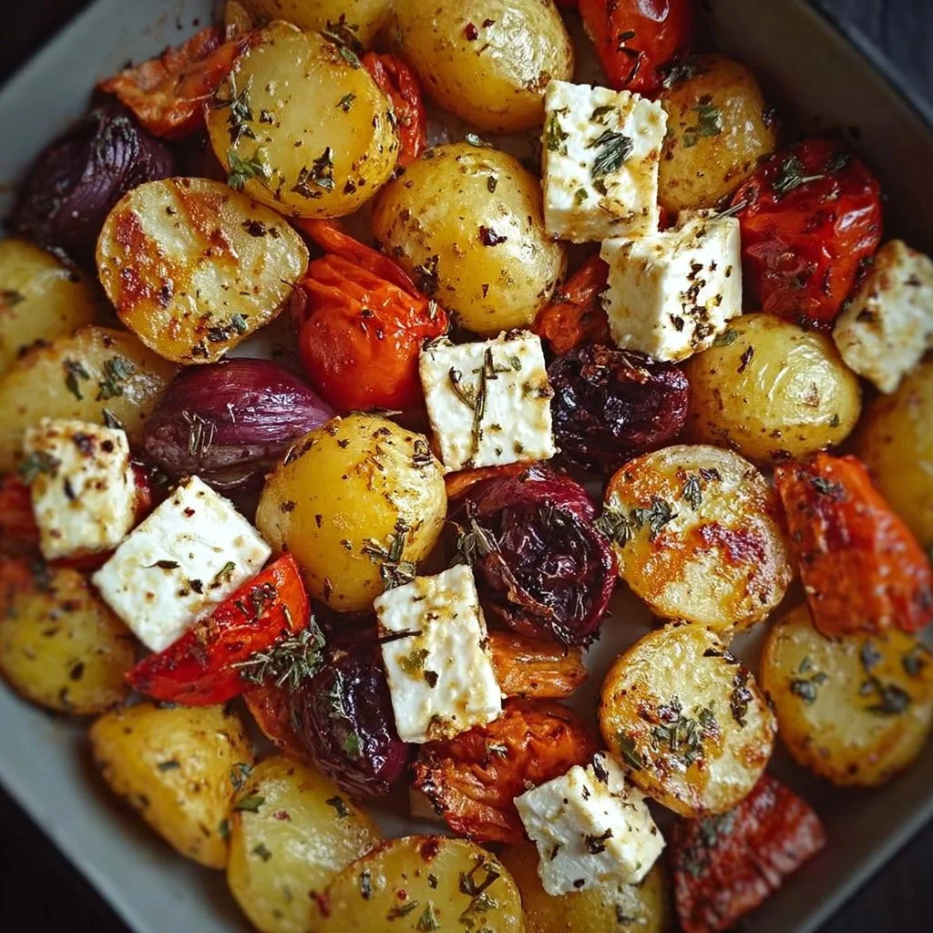 Buntes Feta Kartoffeln Ofengemüse frisch aus dem Ofen
