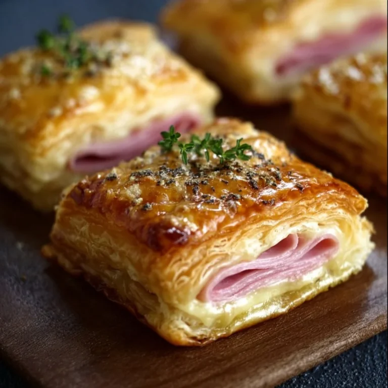 Fingerfood mit Blätterteig, gefüllt mit Schinken und Käse, perfekt für Partys