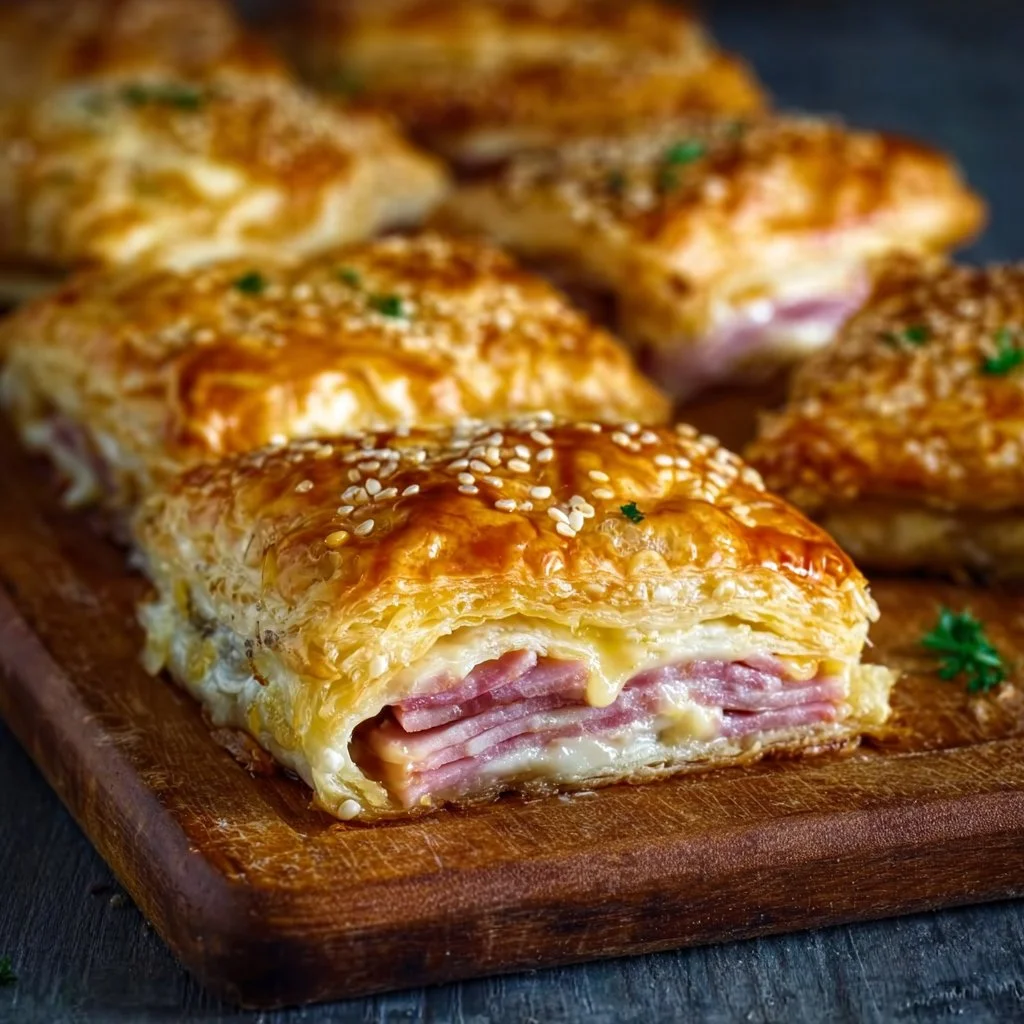 Köstliches Fingerfood mit Blätterteig, Schinken und Käse