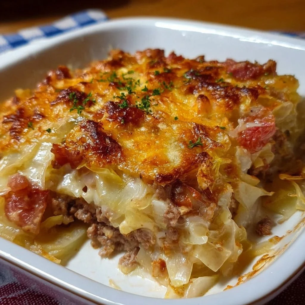 Low-Carb-Krautauflauf mit gesundem Gemüse und Käse überbacken.