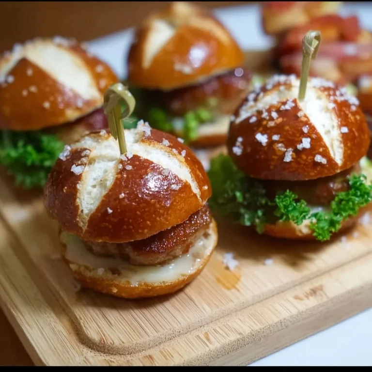Mini-Laugen-Burger mit Leberkäse auf einem Teller serviert