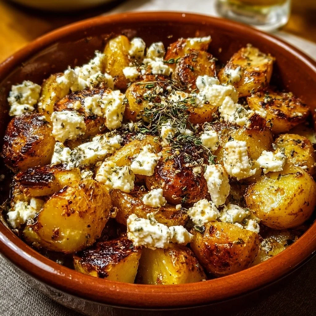 Ofenkartoffeln mit Feta, frisch aus dem Ofen, lecker und herzhaft.