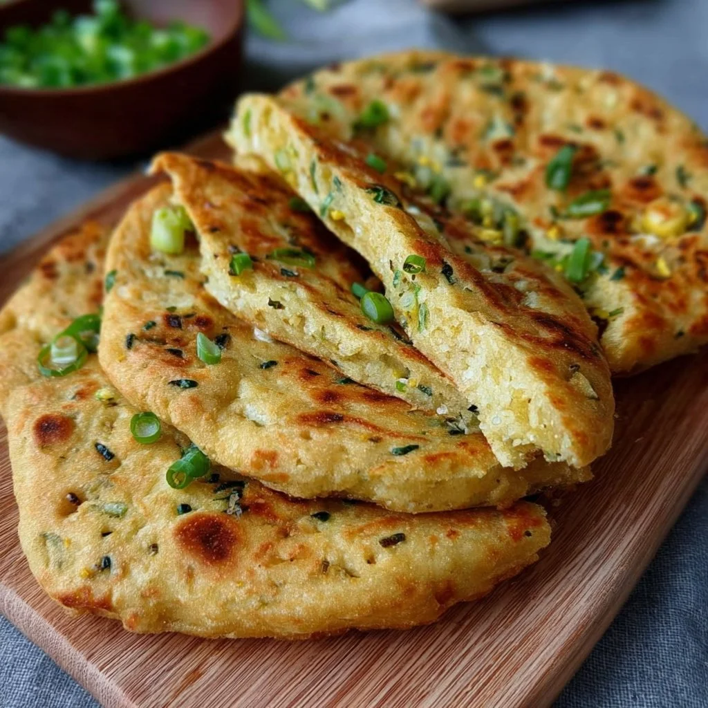 Pfannenbrot mit Frühlingszwiebeln