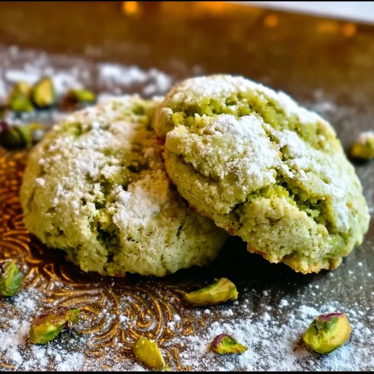 Pistazien-Plätzchen auf einem Teller, perfekt gebacken und dekoriert