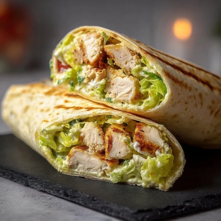Proteinreicher Chicken Caesar Wrap mit frischem Gemüse und Dressing