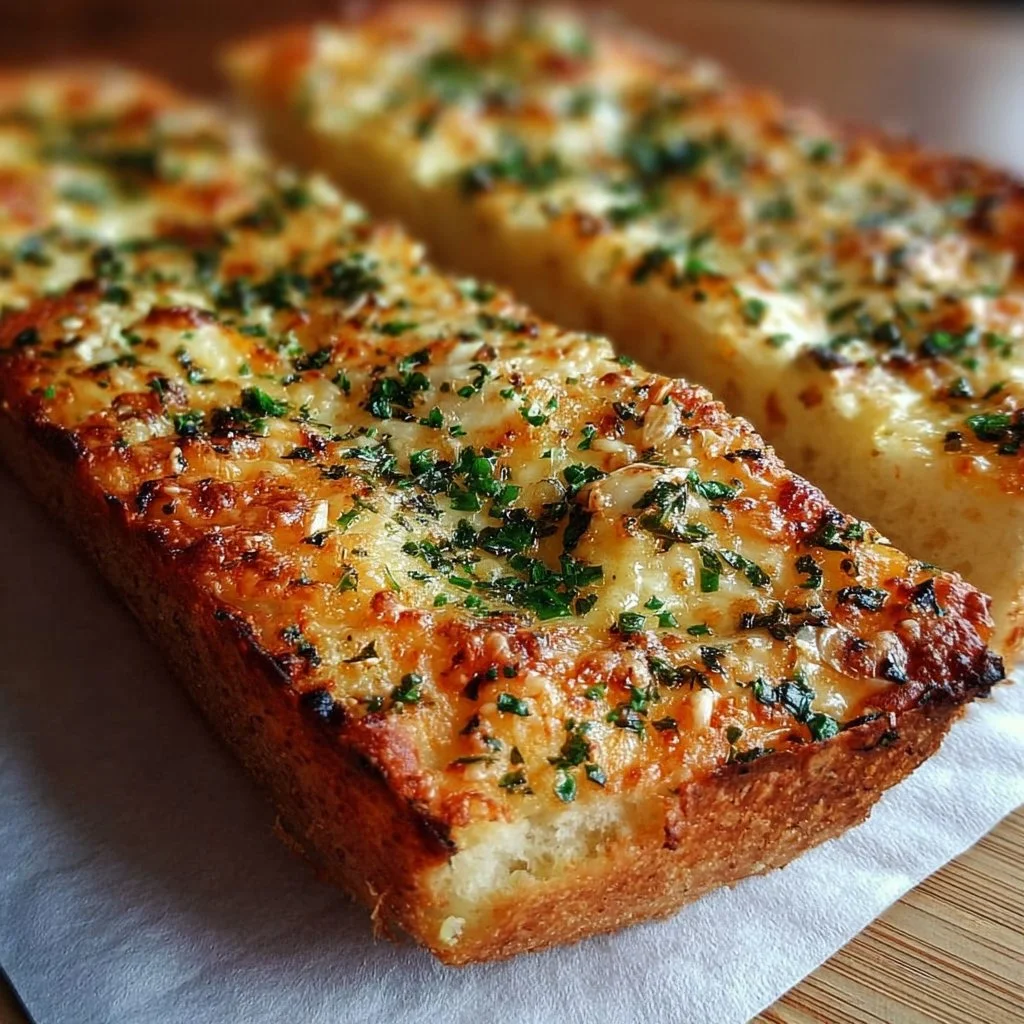 Schnelles, einfaches und glutenfreies Knoblauch-Pizzabrot auf einem Teller