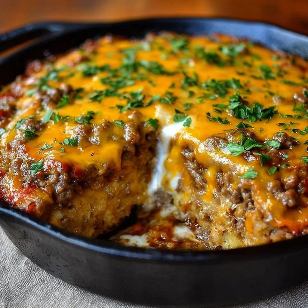 Super einfacher Keto Cheeseburger Auflauf mit Käse und Hackfleisch