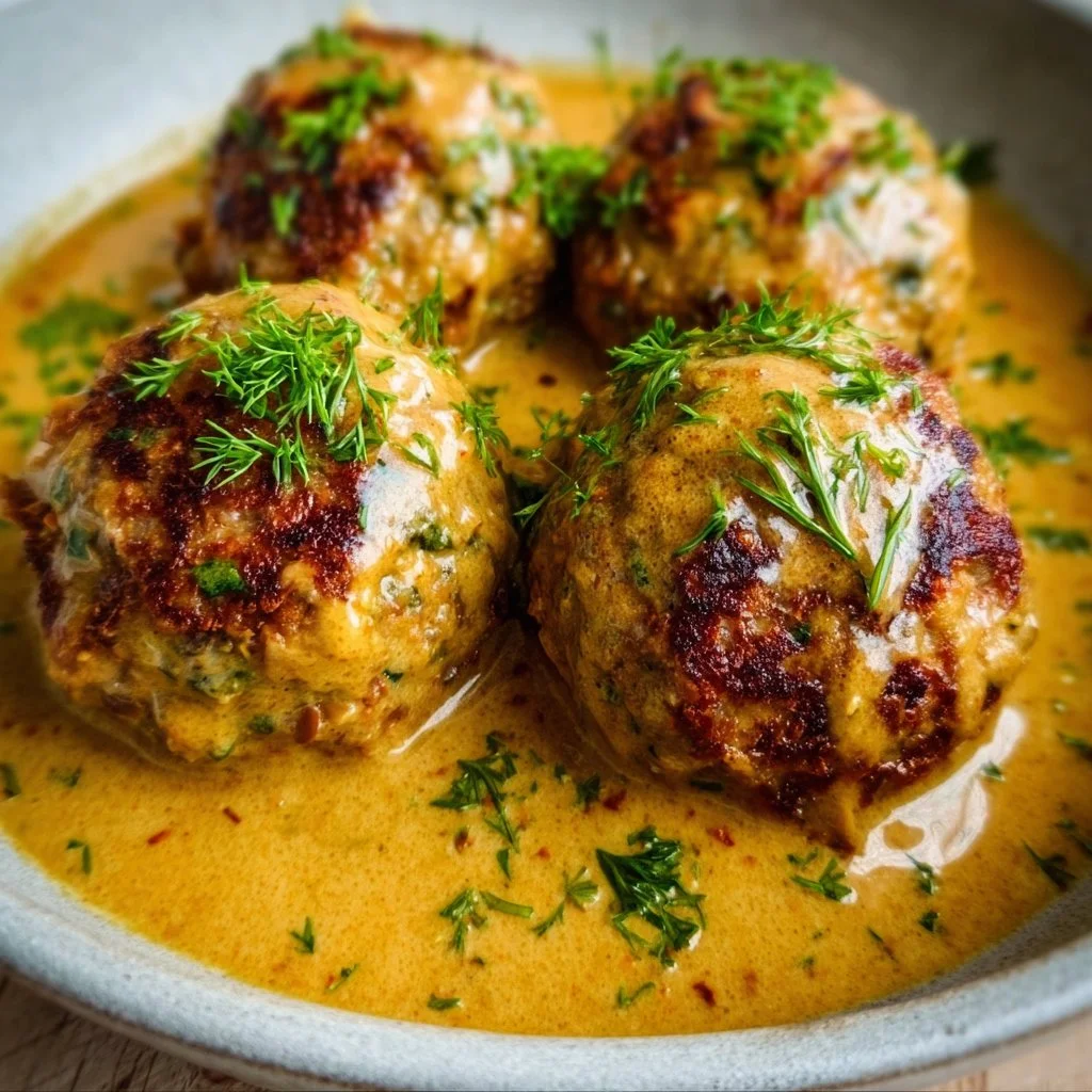 Vegane Linsenknödel in cremiger Curry-Sauce