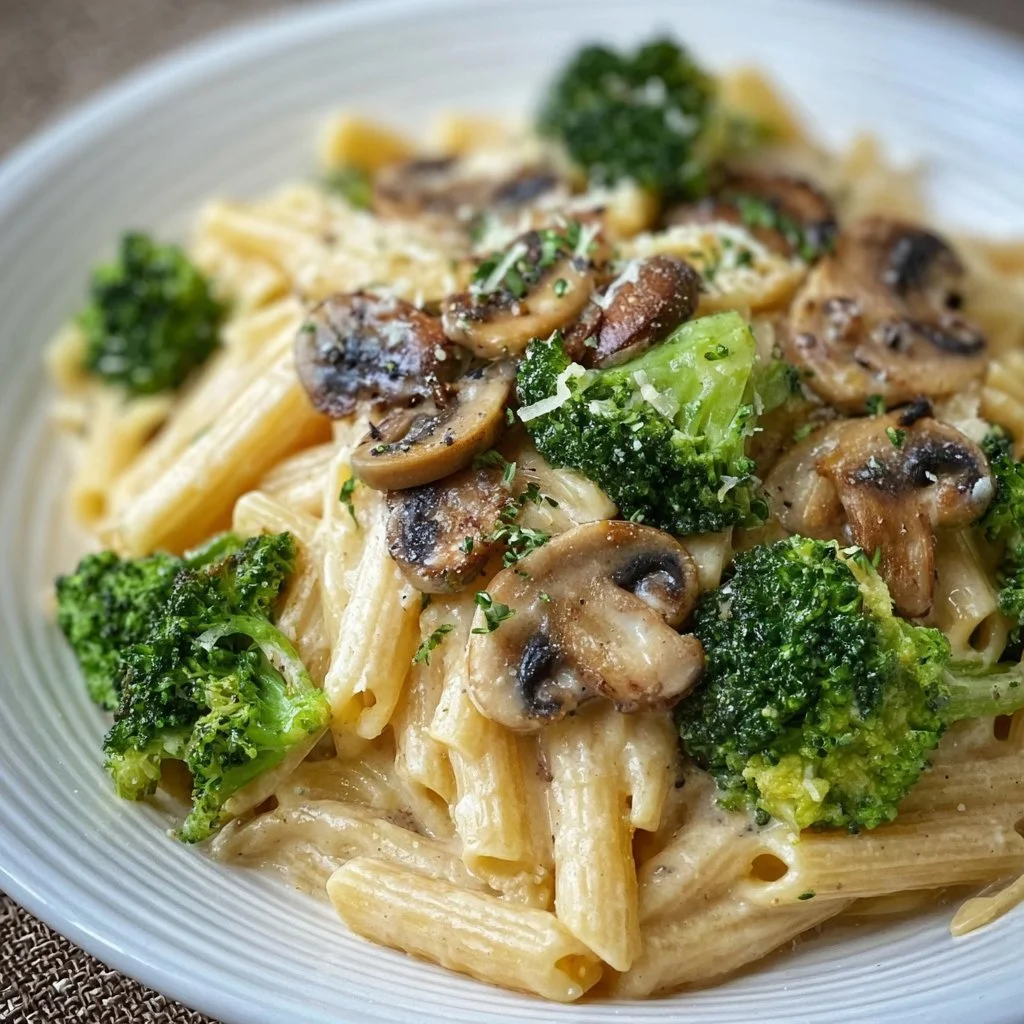 Vegane Pilz-Brokkoli-Pasta, ein köstliches Rezept für 4 Personen.