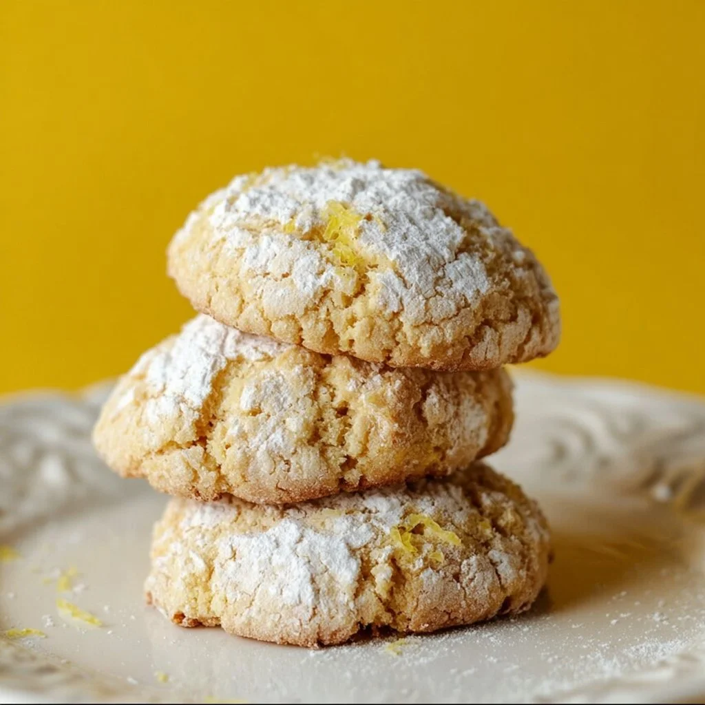 Vegane Zitronenplätzchen auf einem Teller dekoriert mit Zitronenscheiben