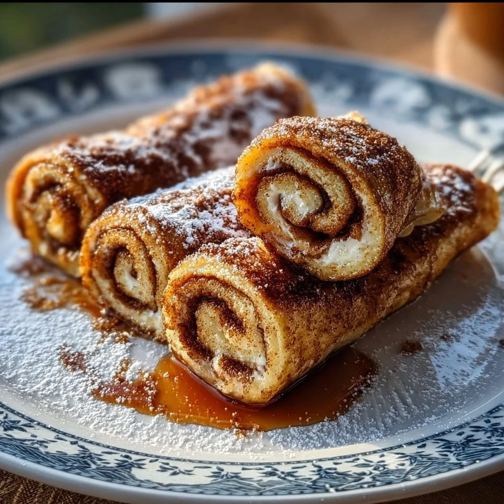 Französischer Toast Roll Ups gefüllt mit Zimtrollen für ein köstliches Frühstück